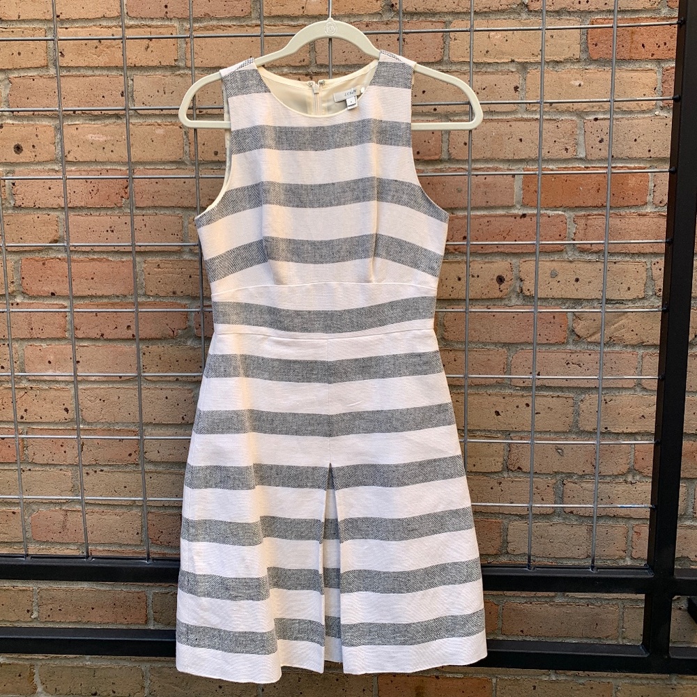 J. Crew Striped Linen Kick Pleat Shift Dress Size 0